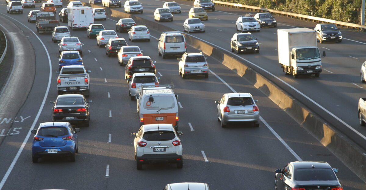 Cars and traffic on the Southern Motorway a highway in Auckland New Zealand This photo has been released into the public domain You are free to share use and modify this image without attribution