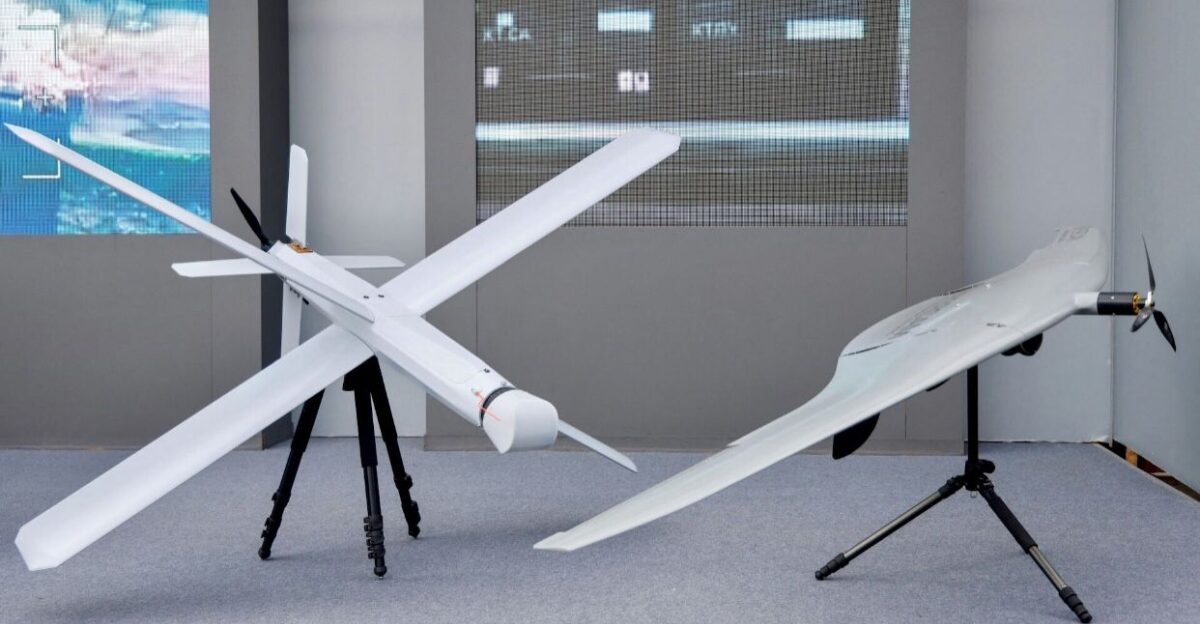 A Lancet aerial strike drone and a Supercam unmanned video and photo monitoring aircraft system are displayed at the Army-2023 forum outside Moscow in August Reuters by Rey Spags