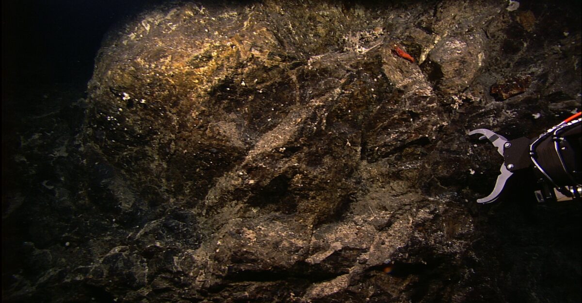 Hercules sampling arm preparing to sample rocks on the Western Massif of the Atlantis Fracture Zone Atlantic Ocean Mid-Atlantic Ridge