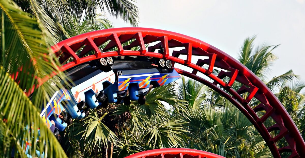 roller coaster theme park amusement park amusement park ride theme park ride palm trees red roller coaster roller coaster roller coaster roller coaster theme park theme park theme park theme park theme park amusement park