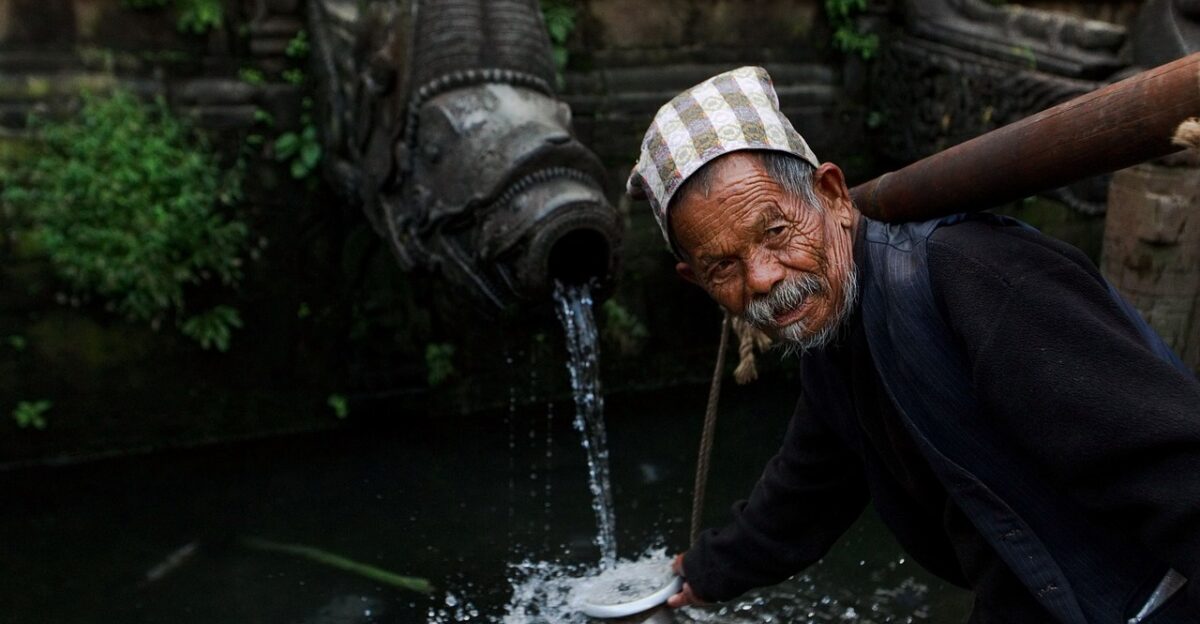 people portrait man kathmandu nepal water architecture nature face old man person