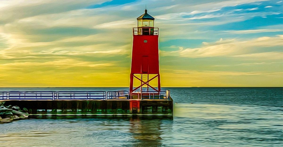 lighthouse lake lake michigan water light nautical charlevoix nature michigan