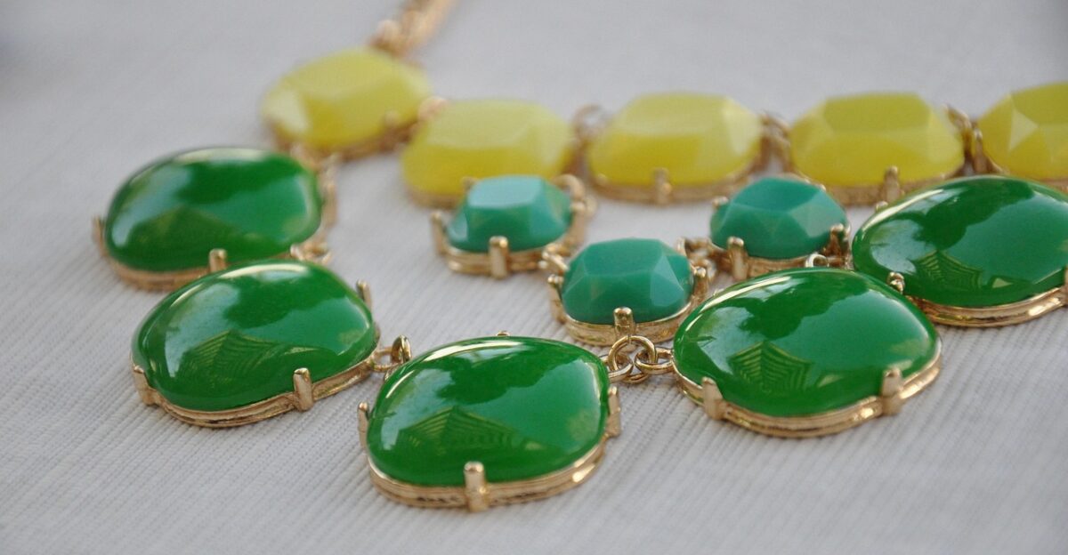 necklace jewelry fashion gift accessory yellow green gems big gray gift gray jewelry