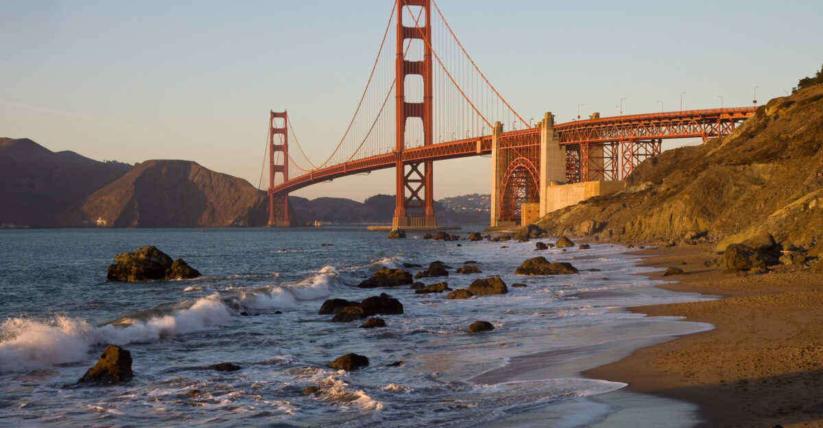 The Golden Gate Bridge in San Francisco as seen from the northern end of Baker Beach