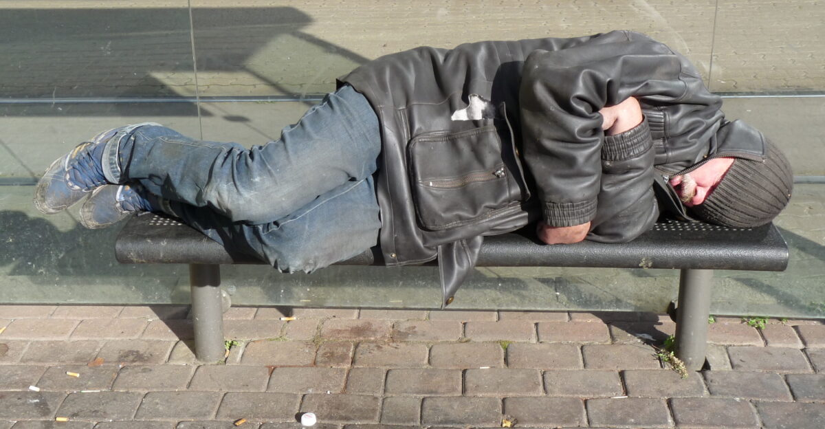 Homeless person is sleeping in Tallinn Estonia