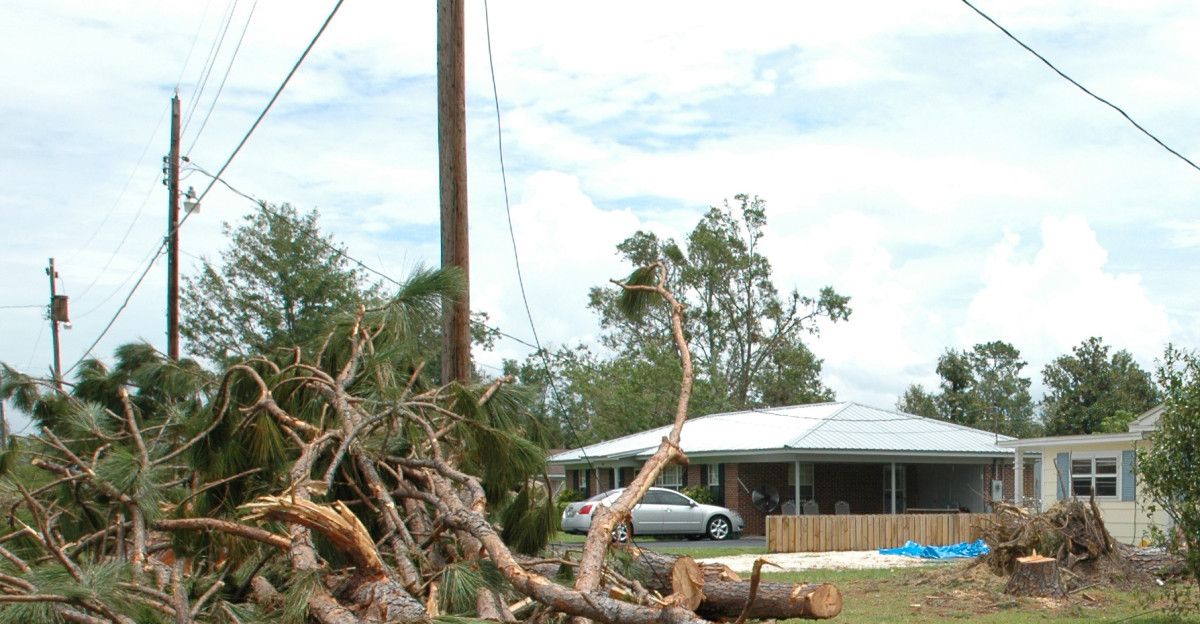 Homes damaged by fallen trees in Alabama as a result of Hurricane Dennis in 2005