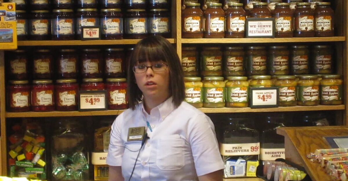 A clerk waits on customers at the Cracker Barrel off Meacham Road in Fort Worth Texas