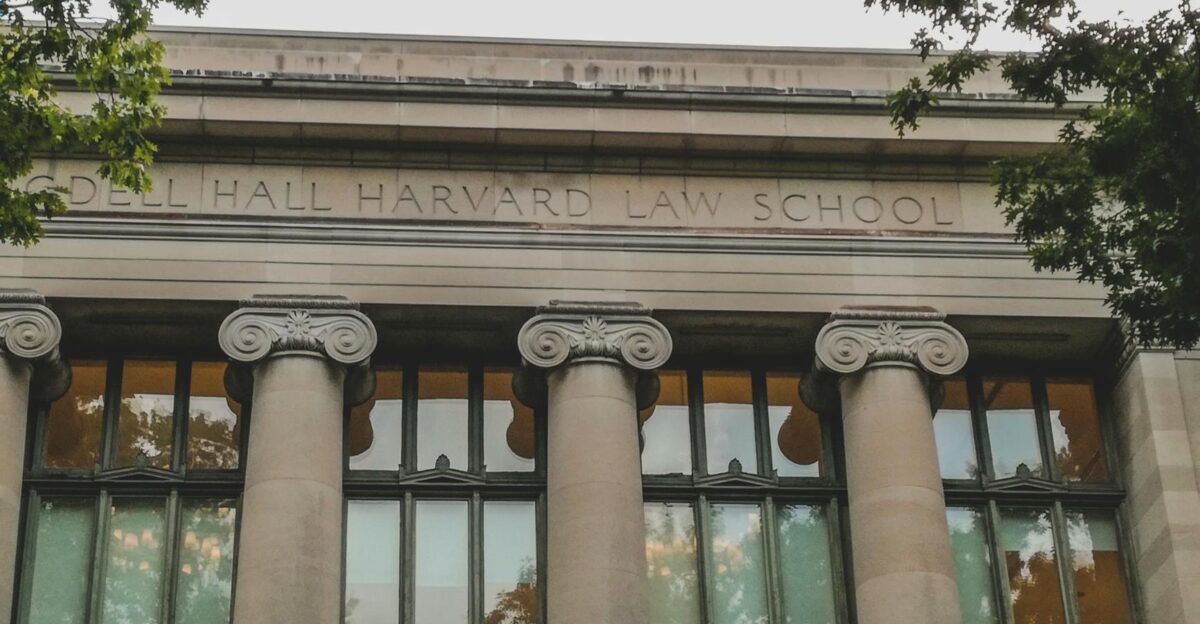 Classical architecture of Harvard Law School s facade with iconic columns perfect for educational themes