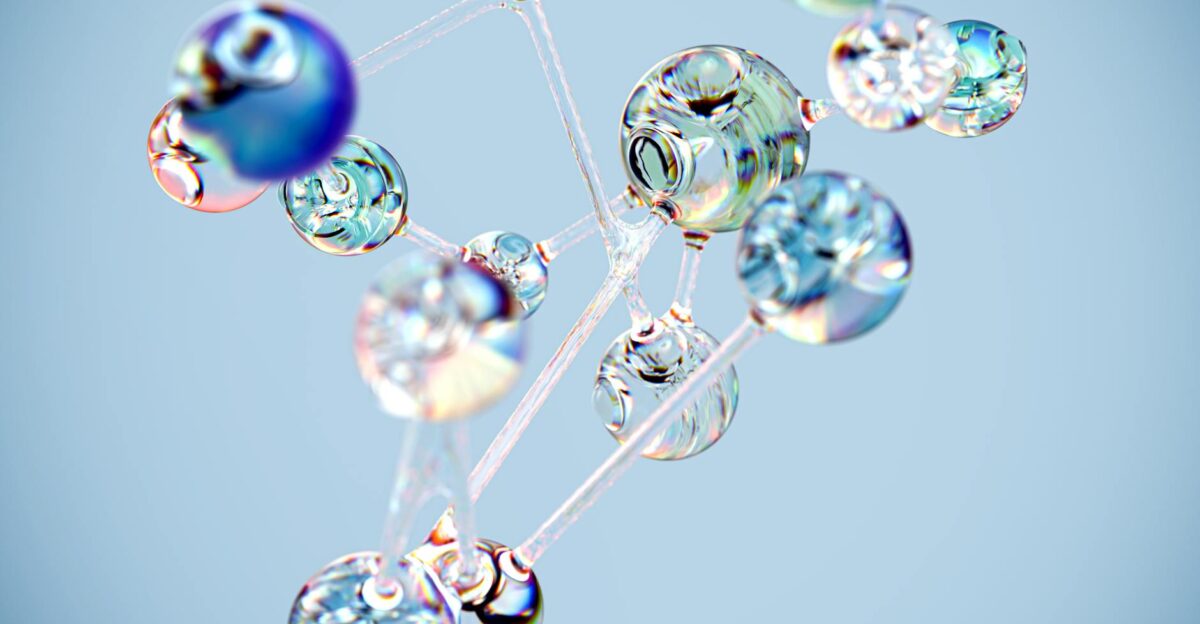 Flowing glass-like molecular structure in blue Conceptual digital art with a tech twist