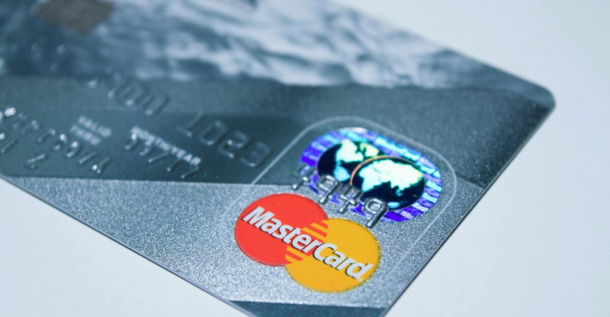 Detail shot of a MasterCard credit card showing the chip and logo