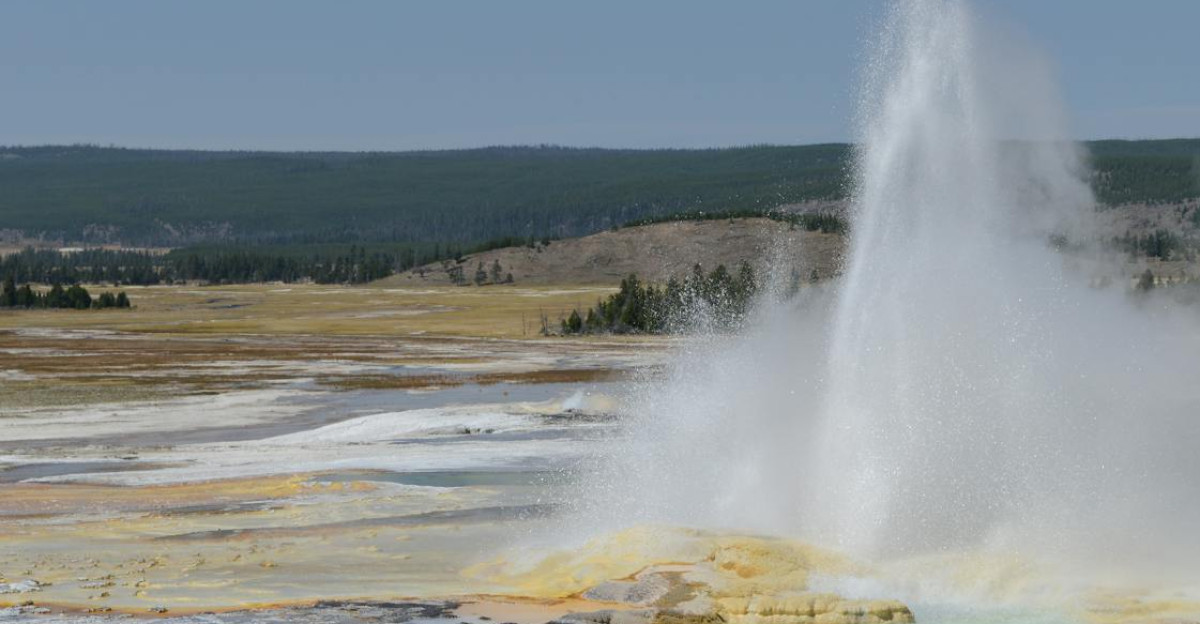 A breathtaking view of a geyser erupting in Yellowstone National Park USA