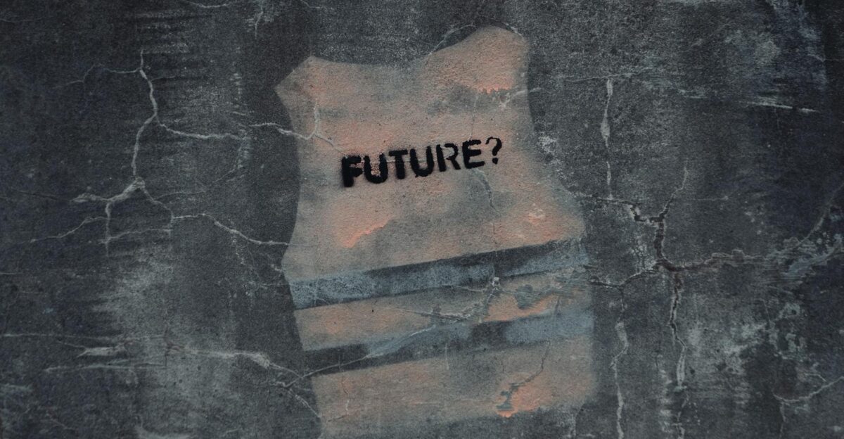 Street art in Venice with text FUTURE on cracked concrete wall