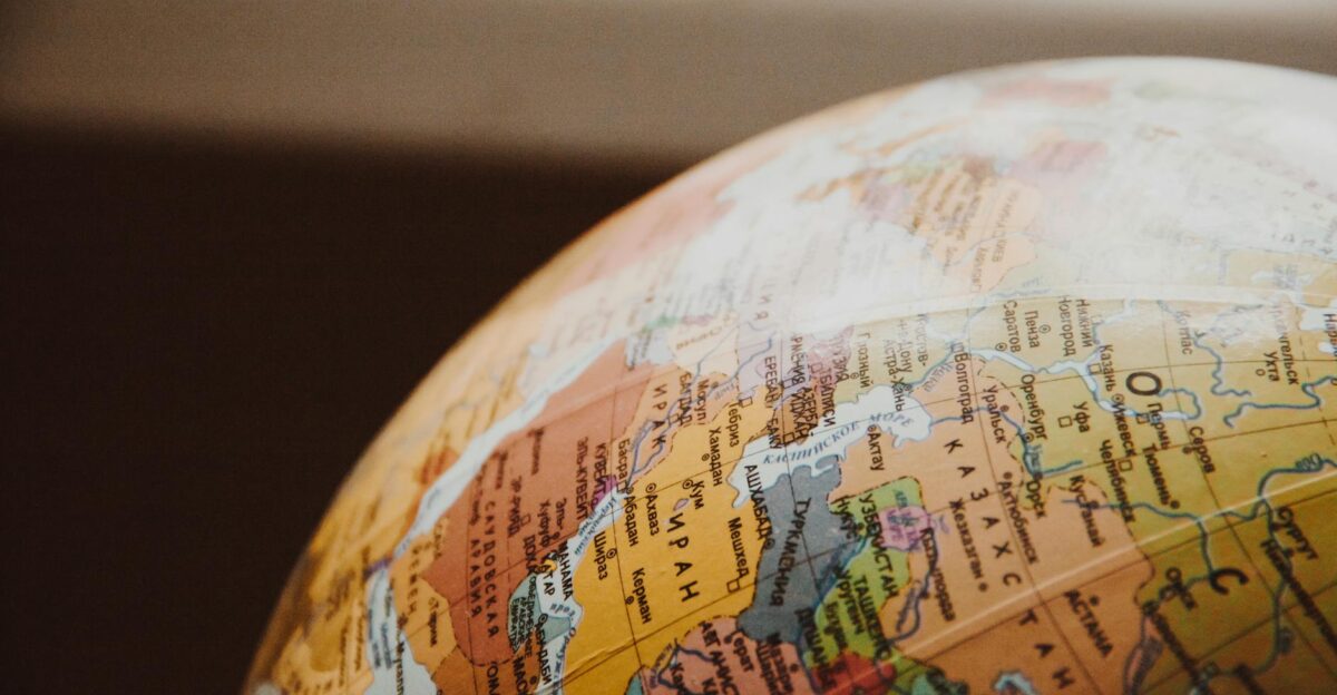 Detailed close-up of a globe showcasing parts of Europe and Asia for world exploration concepts