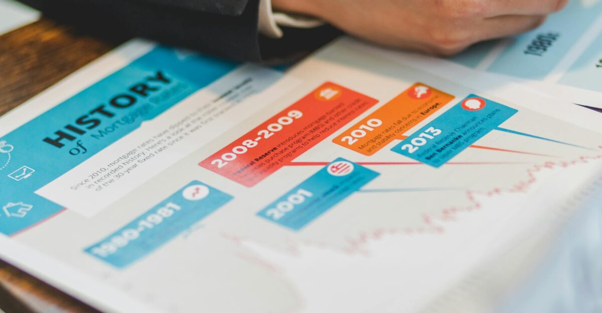 Close-up of a person reviewing mortgage history and trends document