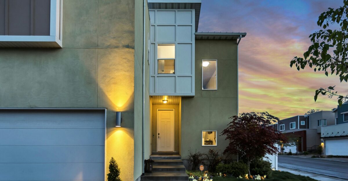 outdoor lamps turned on