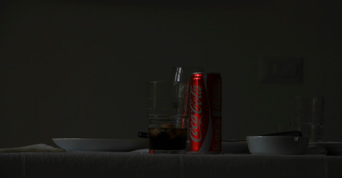 Coca Cola can on table