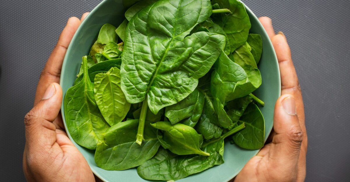 green leaves on blue plastic bowl