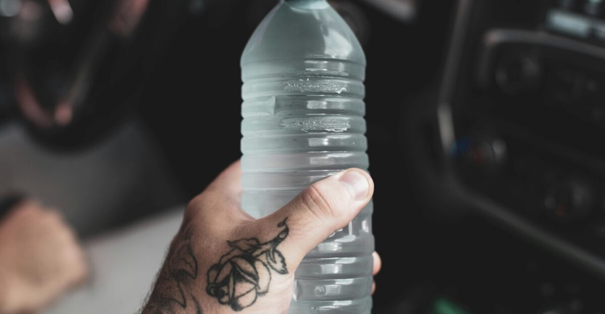 person holding clear plastic bottle