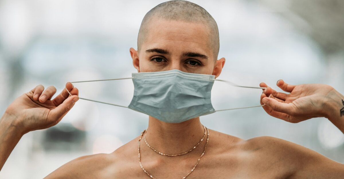 woman with white face mask