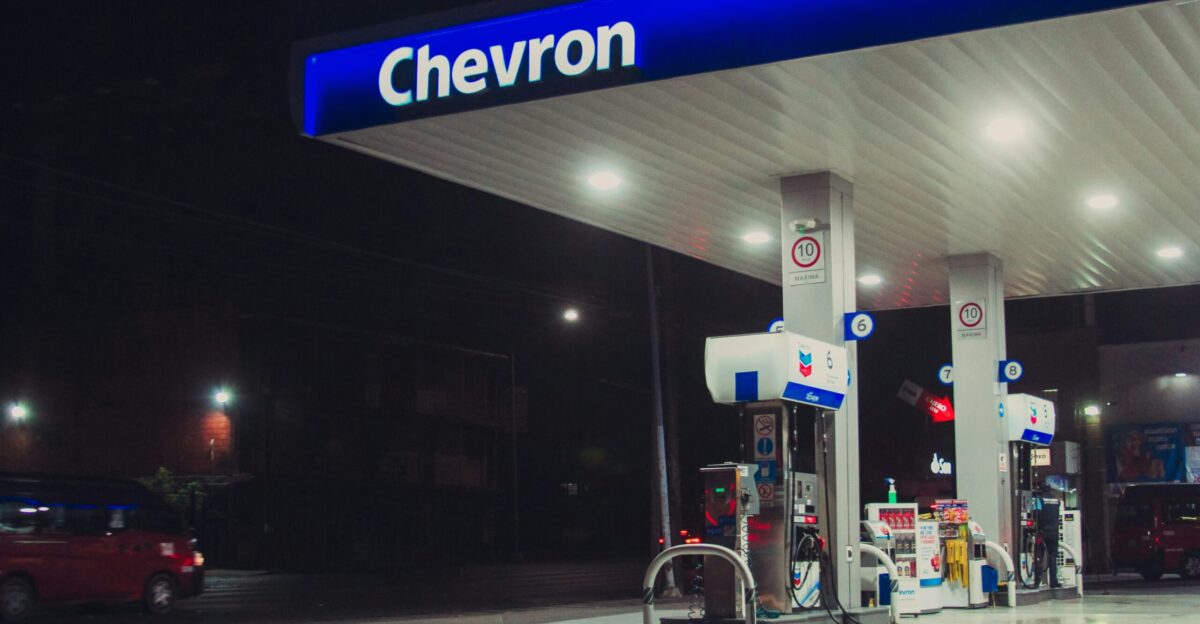 a chevron gas station at night time