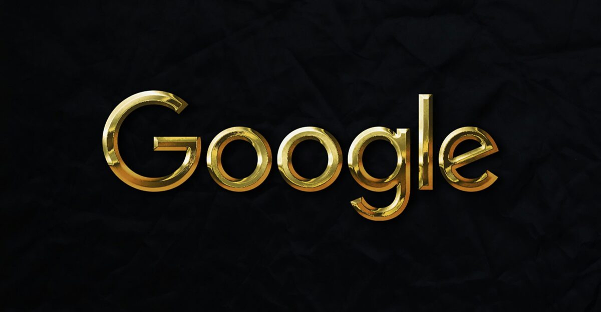 a gold google logo on a black background