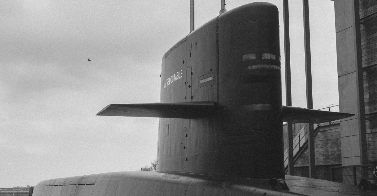 a black and white photo of a submarine