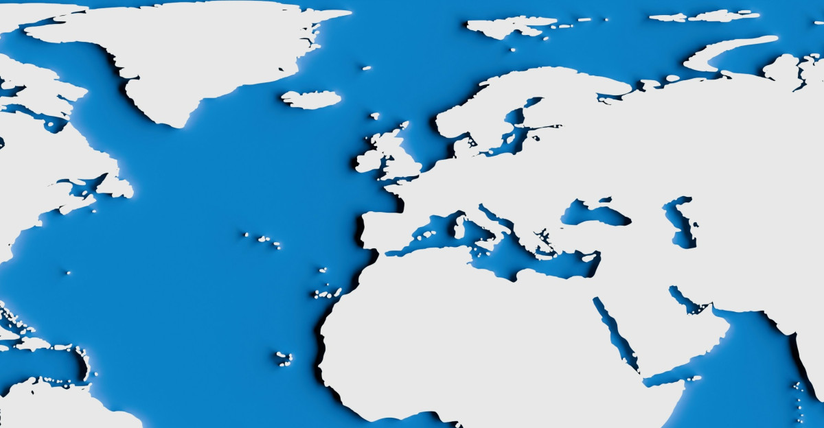 a blue and white map of the world