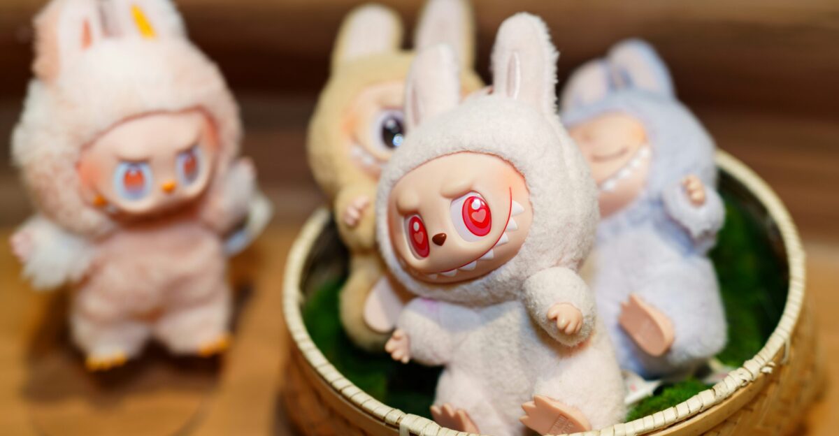 Adorable bunny-shaped figures are gathered together