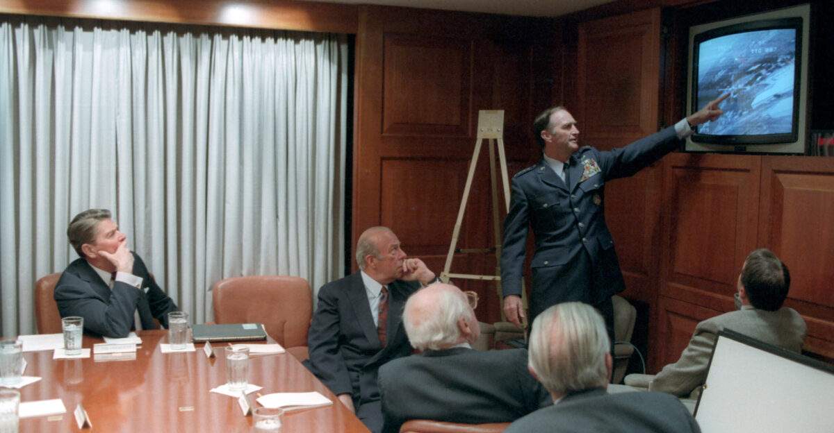 File President Ronald Reagan being briefed by the National