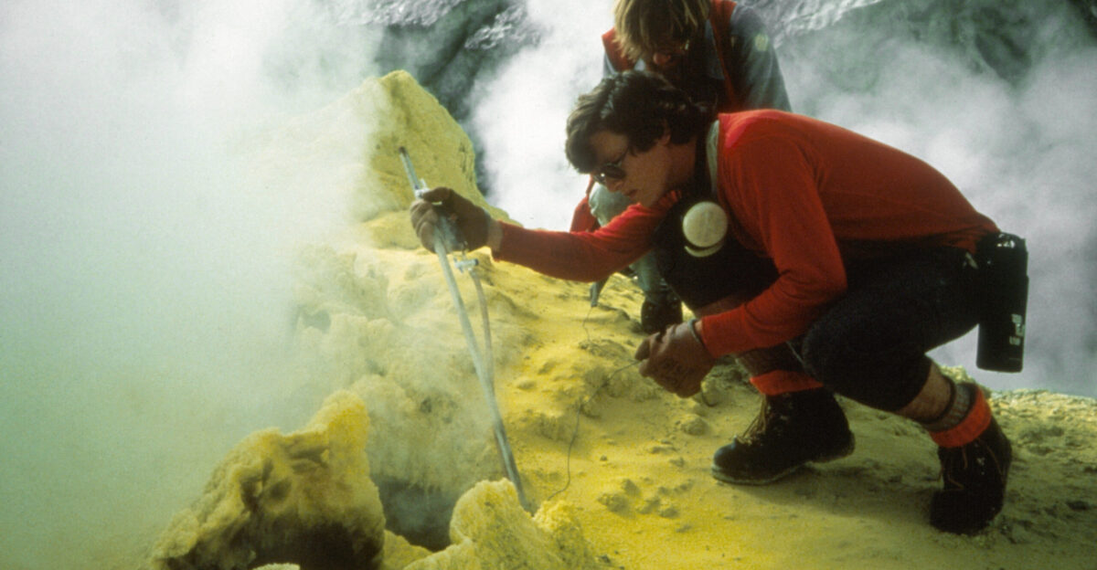 Sampling gases at a fumarole on top of Mount Baker Washington