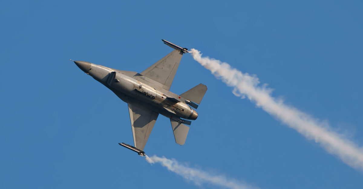 A Belgian F-16 Fighting Falcon during a training flight before the Air Show 2009 in Radom Poland
