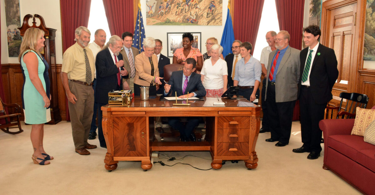 Governor Dannel P Malloy ceremonial bill signing of Public Act 15-17 An Act Concerning a Labor and Free Market Capitalism Curriculum