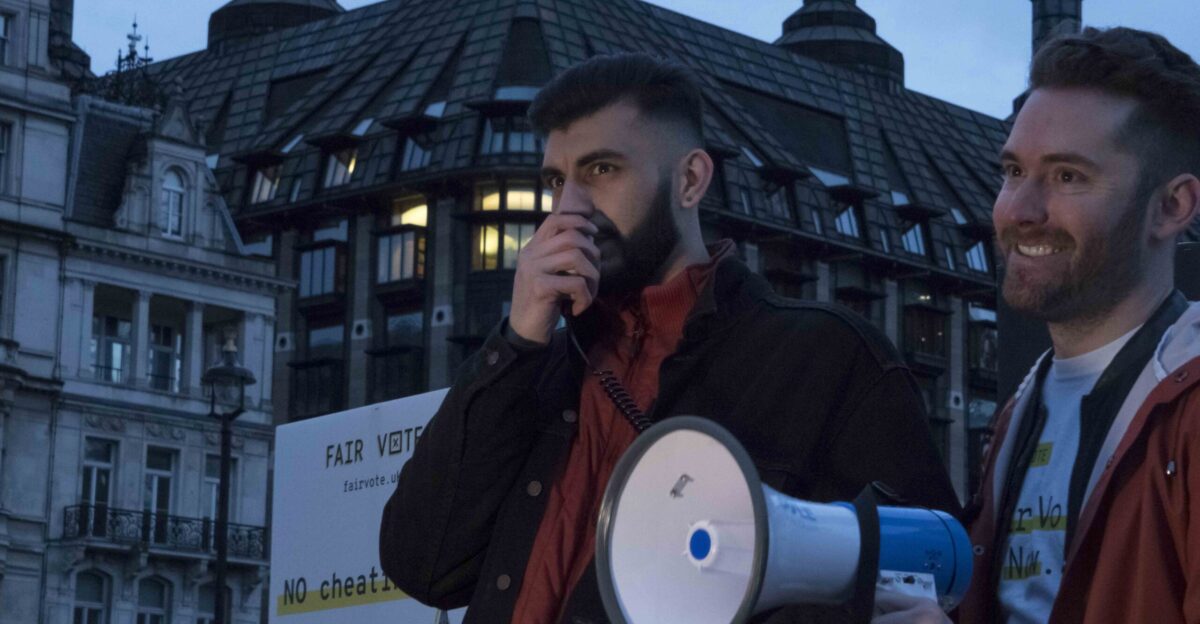 A protest following the Cambridge Analytics and Facebook data scandal with Christopher Wylie and Shahmir Sanni