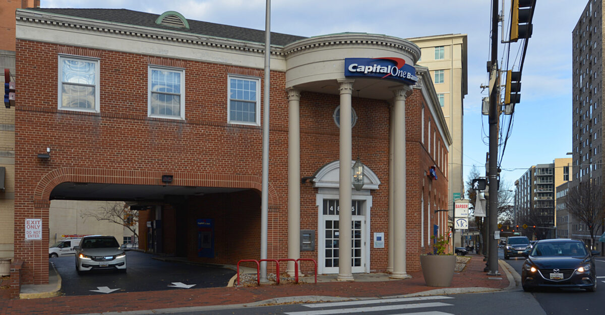 The two story brick building that houses a Capital One bank branch 4825 Cordell Avenue Bethesda Maryland 20814