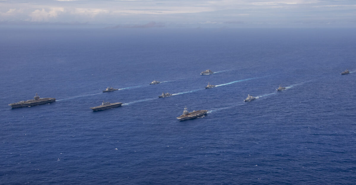 N-EE352-1302 PHILIPPINE SEA Feb 12 2025 Ships from the Carl Vinson Carrier Strike Group VINCSG French Carrier Strike Group CSG Japan Maritime Self-Defense Force JMSDF and U S Military Sealift Command MSC sail in formation in the Philippine Sea during Pacific Steller 2025 Feb 12 The ships from VINCSG include the Nimitz-class aircraft carrier USS Carl Vinson CVN 70 Ticonderoga-class guided-missile cruiser USS Princeton CG 59 and Arleigh Burke-class guided-missile destroyers USS Sterett DDG 104 and USS William P Lawrence DDG 110 The ships from French CSG include the aircraft carrier FS Charles De Gaulle R 91 and its escort of air-defense destroyers and multi-mission frigates The ships from JMSDF include the Izumo-class multi-functional destroyer JS Kaga DDH 184 and Akizuki-class destroyer JS Akizuki DD 115 The ships from MSC include the Henry J Kaiser-class fleet replenishment oiler USNS Tippecanoe T-AO 199 and Lewis and Clark-class dry cargo and ammunition ship USNS Charles Drew T-AKE 10 VINCSG is underway conducting Pacific Steller 2025 a multi-large deck event with French CSG and JMSDF fostering our alliance and maritime security in support of a free and open Indo-Pacific U S Navy photo by Mass Communication Specialist 2nd Class Leon Vonguyen