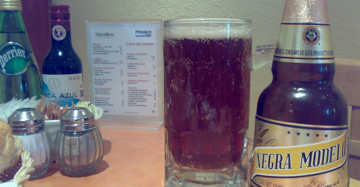 The beer Negra Modelo served in glass Picture taken by me