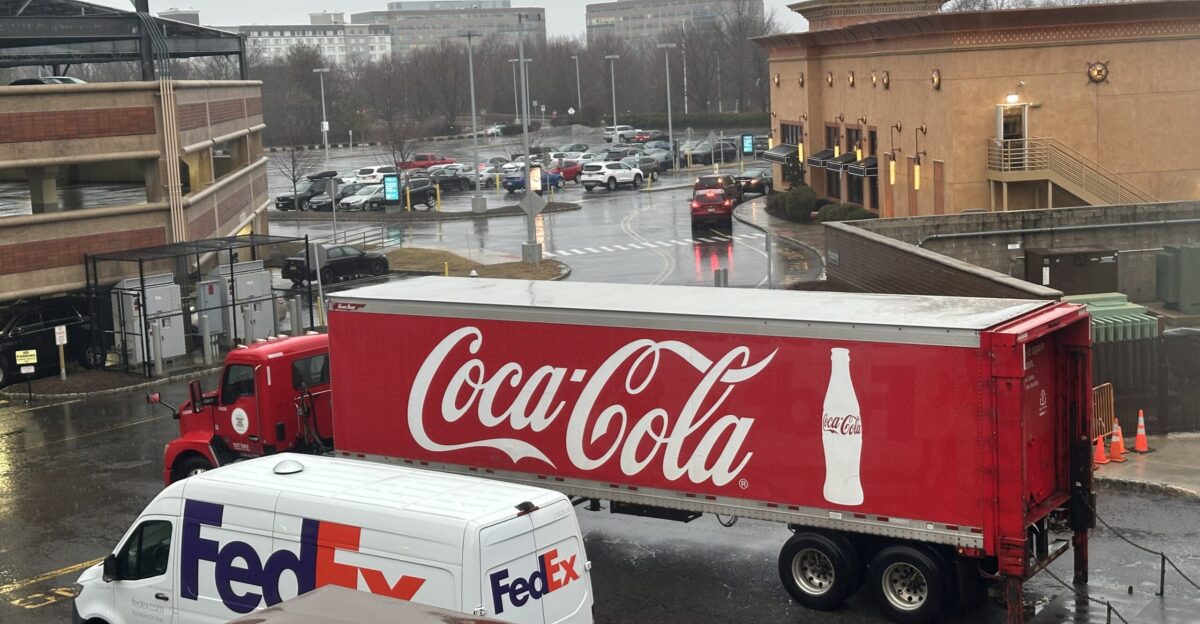 Coca Cola and FedEx trucks outside the Bridgewater commons mall
