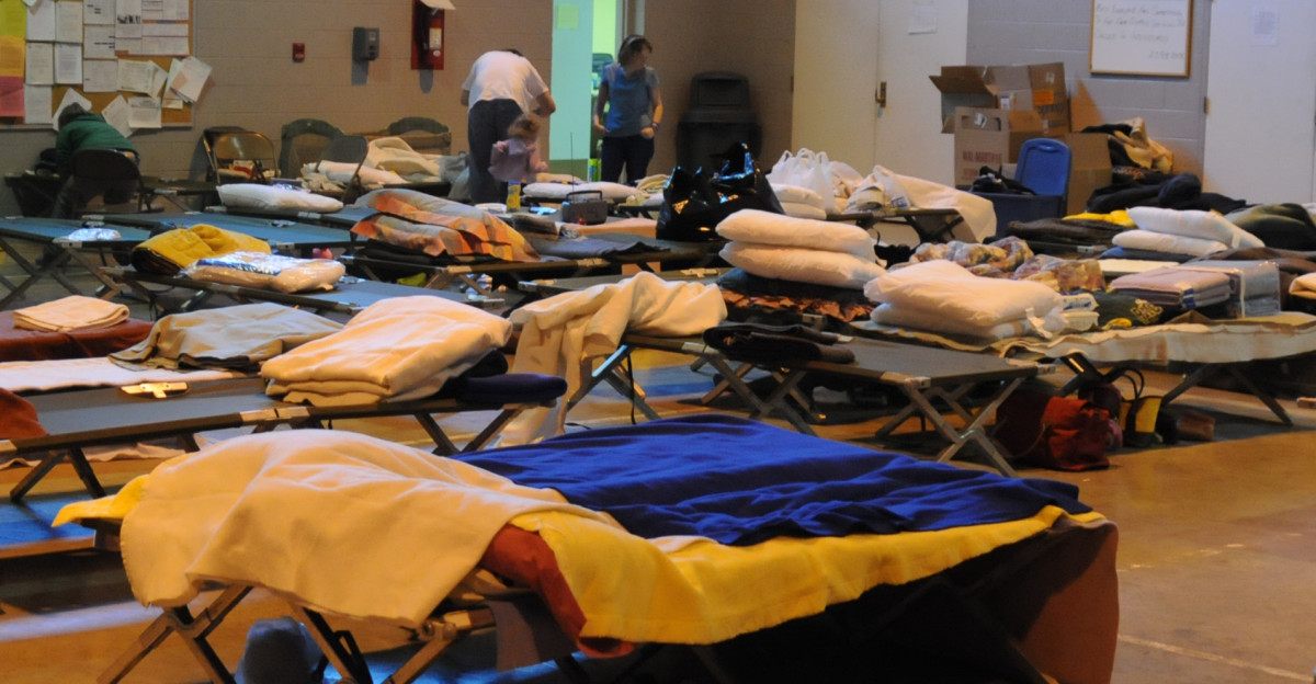 Lafayette TN February 8 2008 - Red Cross established this shelter at the National Guard Armory the night of the severe storms and tornado Approximately 25 people slept here while registering for FEMA financial assistance at the Mobile Disaster Recovery Center located in the parking lot at the front of the building George Armstrong FEMA