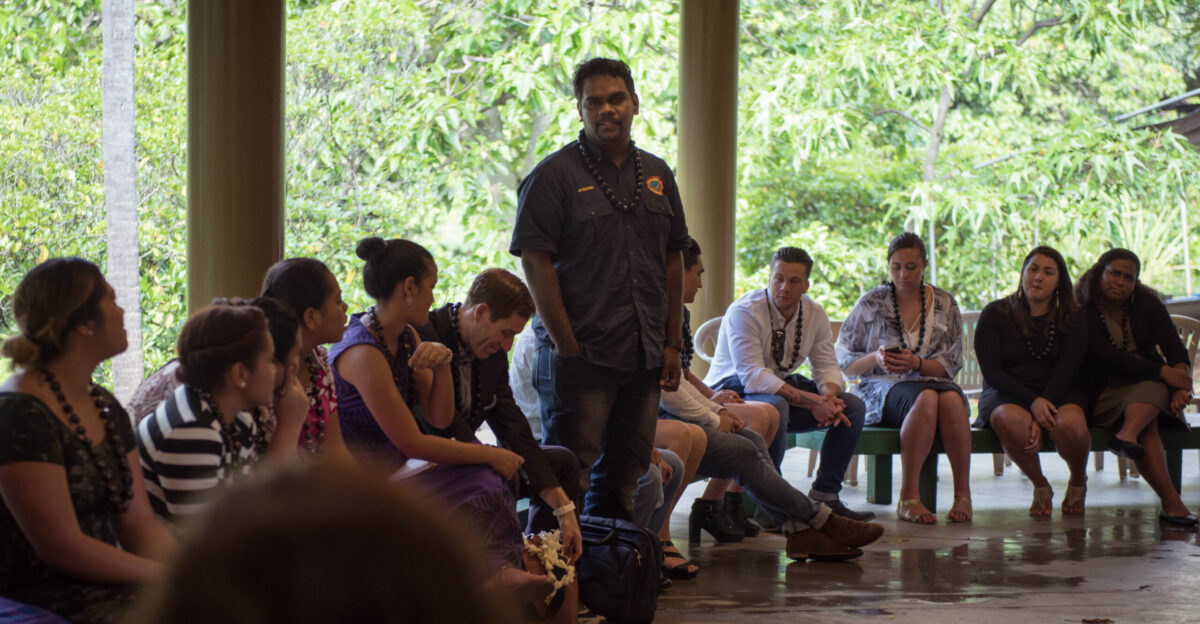 Wynston of Western Australia sharing his Indigenous culture with the Future Leaders at the Hawaiian School of Knowledge