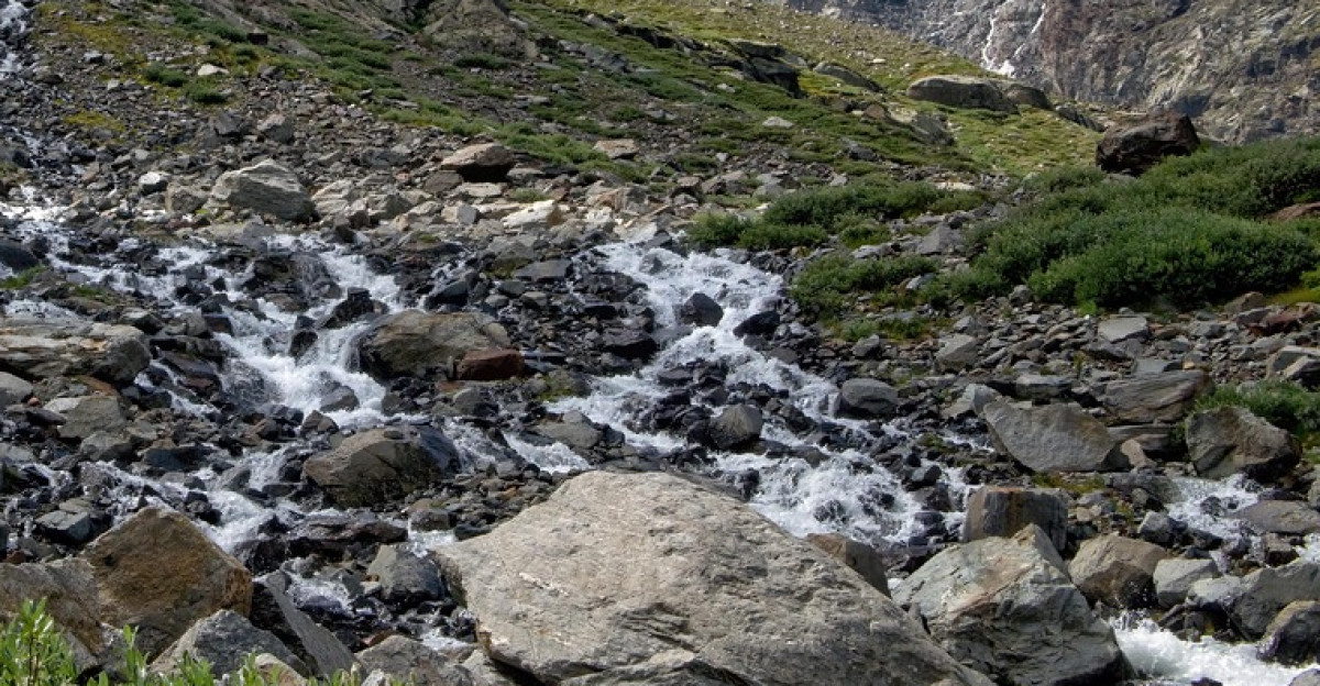 mountain alps waterfall river altitude torrent landscape glacier trekking nature environment wild pristine retreat of glaciers scenario