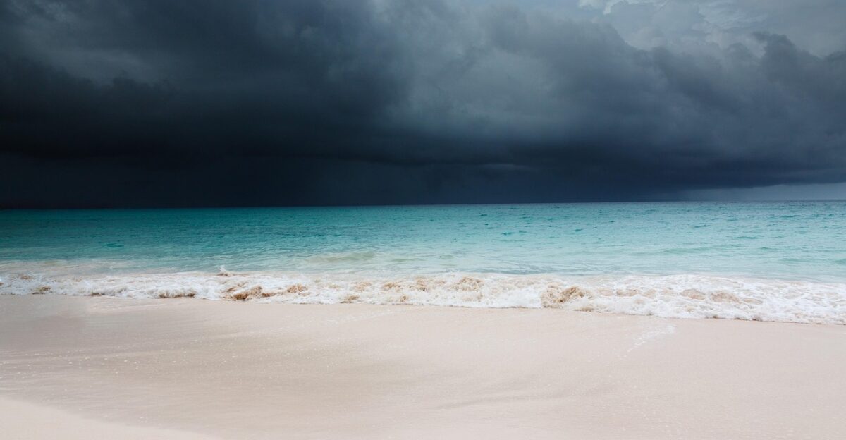 beach blue caribbean clouds cloudscape dark hurricane ocean sand sea shore nature sky tropical storm water waves blue sky weather