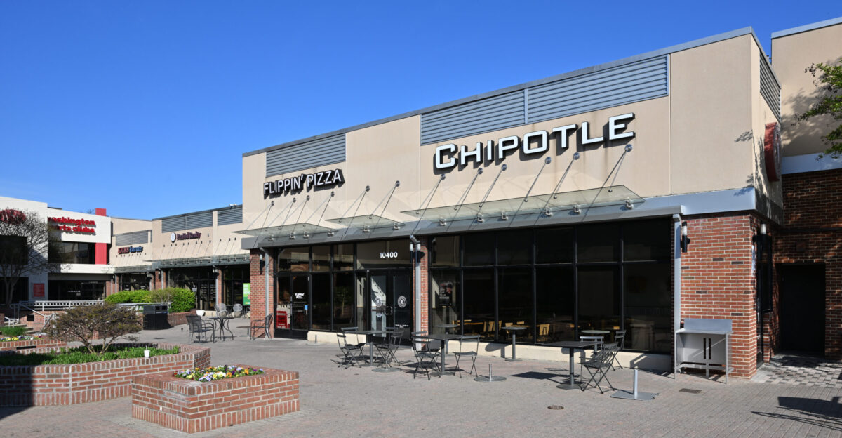 The Flippin Pizza and Chipotle restaurants at the Georgetown Square strip mall 10400 Old Georgetown Road Bethesda Maryland 20814