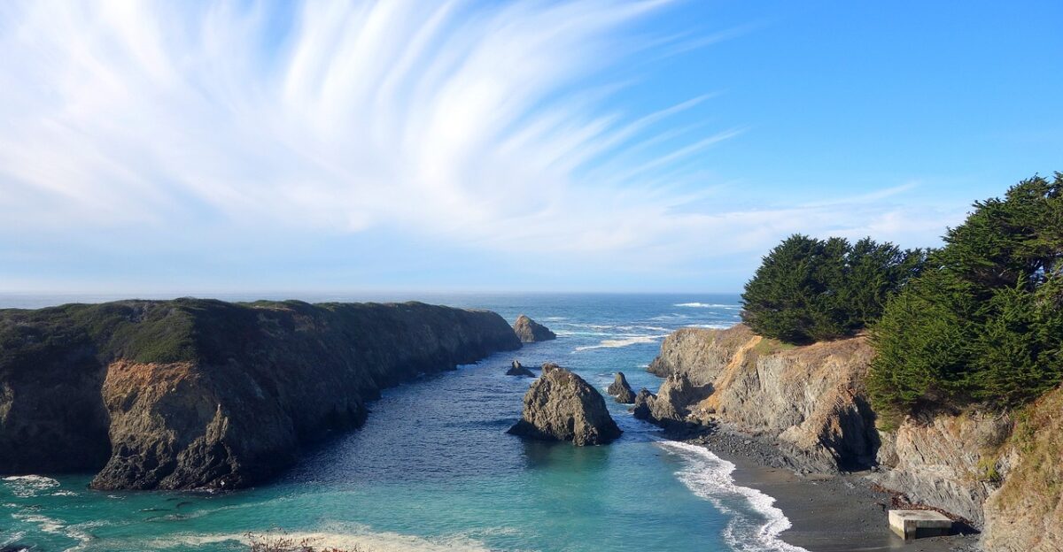 seascape headland mendocino state park california sea coast ocean coastal nature bay cliff scenic blue sky beach seaside coastline view sky water tide rocks outdoor clouds rugged wild scenery america stunning beautiful peaceful tranquil blue usa nobody shore blue peace blue park blue rock