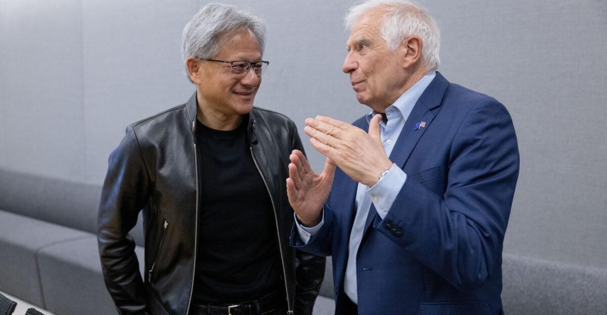 HRVP Josep Borrell in charge of Foreign Affairs and Security Policy chats with Jensen Huang Founder President and CEO of NVIDIA in Santa Clara California U S May 13 2024