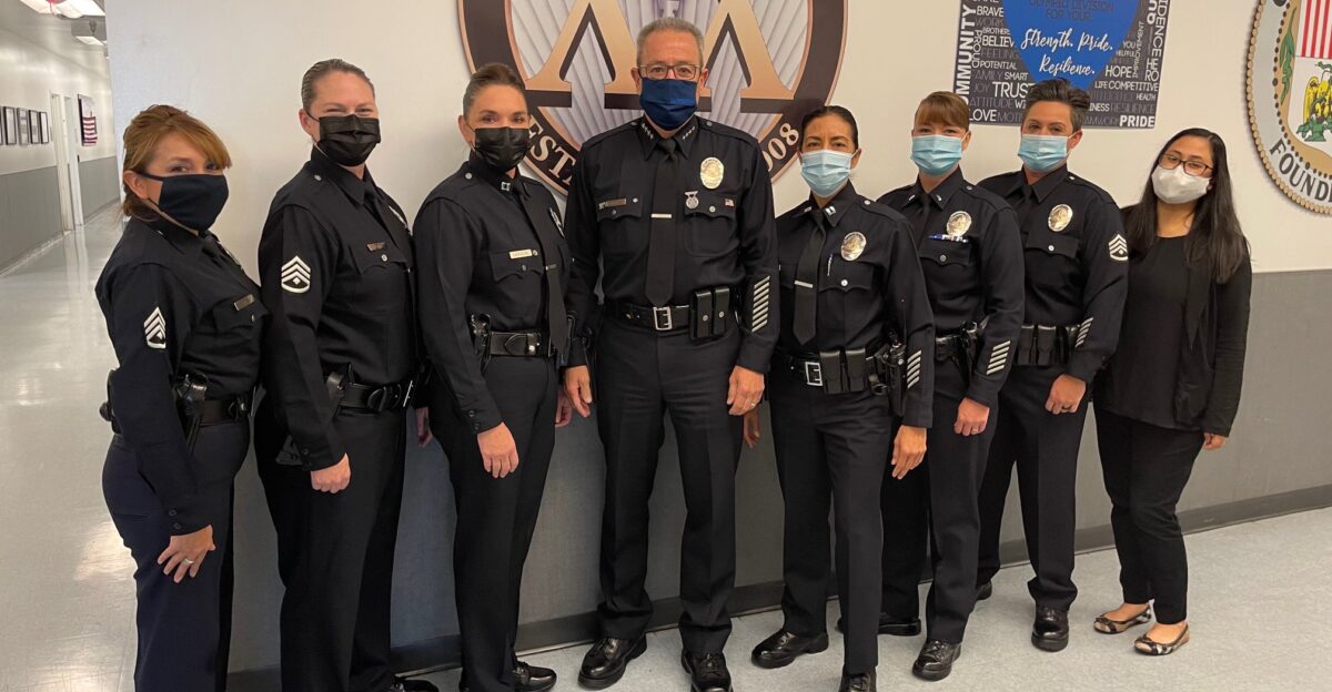 LAPD chief with officers at Olympic station November 2021 Original caption Privileged to stand with the leadership team of LAPDOlympic in advance of Captain Sandoval s final COMPSTAT As she starts her next chapter she leaves behind the next generation of leadership she has mentored so well Proud of this Department - Because of its People