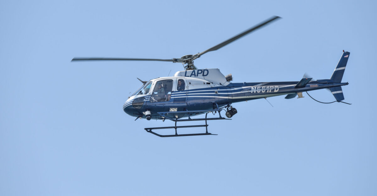 The helicopter N661PD of the Los Angeles Police Department at Santa Monica State Beach in September 2017