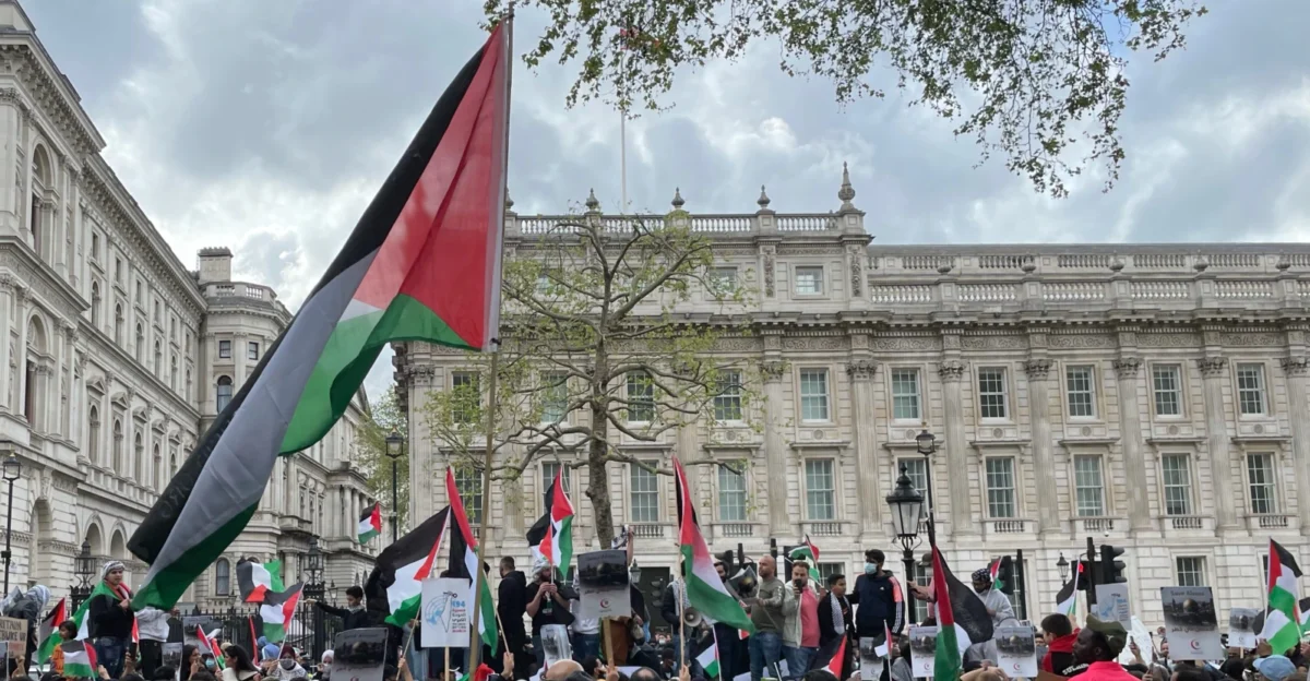 Pro-Palestinian demonstration near the Prime Minister s office in London England