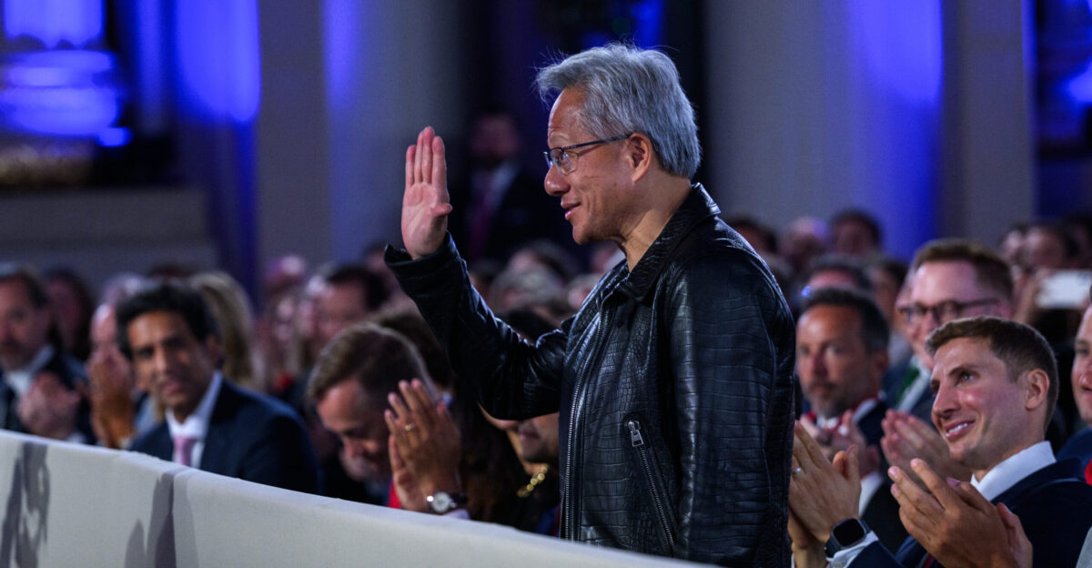 Nvidia CEO Jensen Huang is recognized by President Donald Trump during remarks at the White House AI Summit at Andrew W Mellon Auditorium in Washington D C Wednesday July 23 2025 Official White House Photo by Joyce N Boghosian