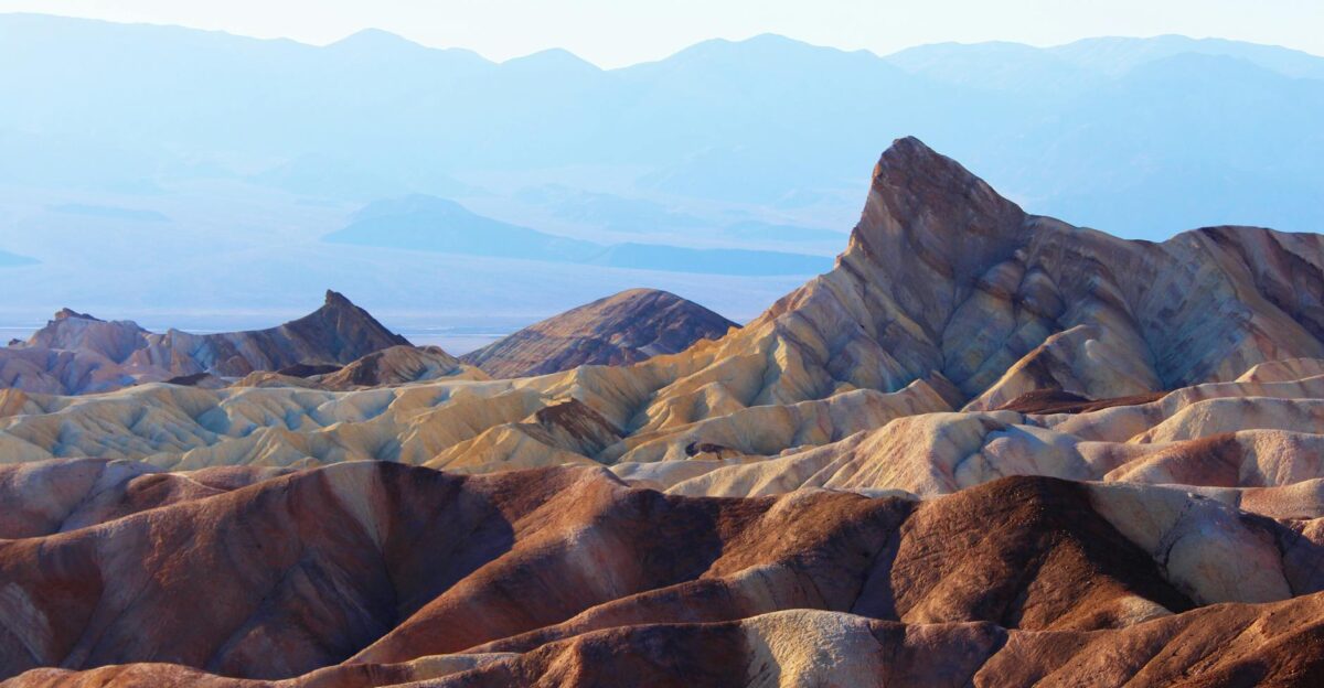 Stunning view of rock formations in Death Valley under bright daylight