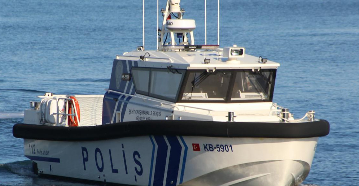 A Turkish police boat navigating the calm waters near Tekirda T rkiye ensuring maritime safety